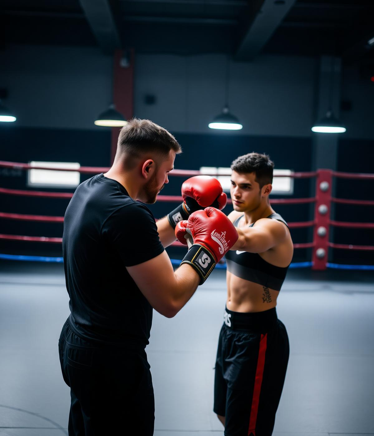 Coach guiding client through boxing drills