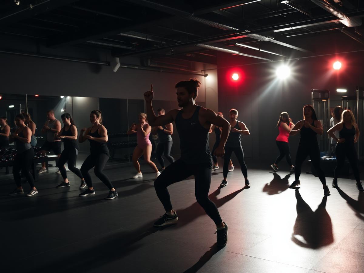 Group fitness class in action